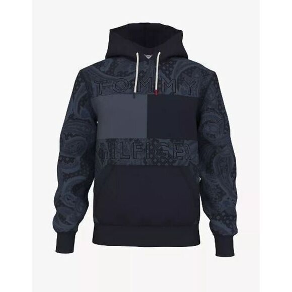 Tommy Hilfiger 78J6423 410 Men's Sz M Blue Paisley Logo Fall Basics Hoodie $129 - Picture 7 of 7